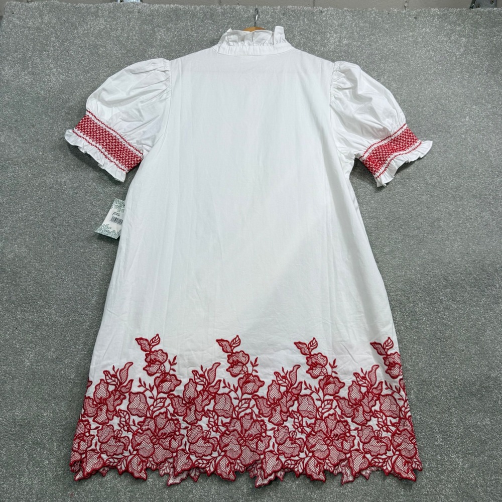 Hyacinth House Eliza Mini Dress White Red Embroidery Smocked Ruffle Neck NWT M - Picture 10 of 16